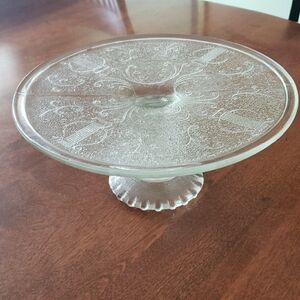 Vtg Jeanette Glass Cake/Pastry Stand- Harp Pattern